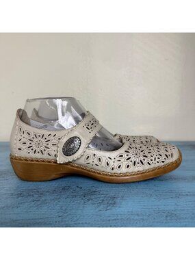 Rieker Womens Anti stress Comfort Leather Ivory Wedge Shoes Sz 39 US 9